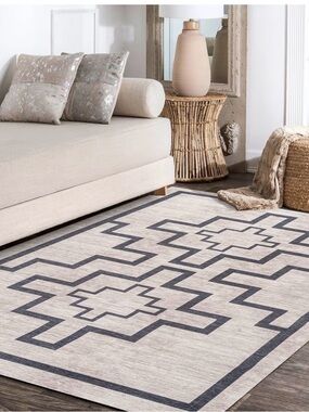 Neutral Geometric Area Rug - Beige and Gray